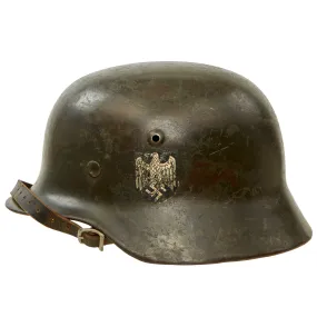 Original German WWII Army Heer M35 Former Double Decal Helmet with 1937 Dated 57cm Liner & Chinstrap - marked ET64