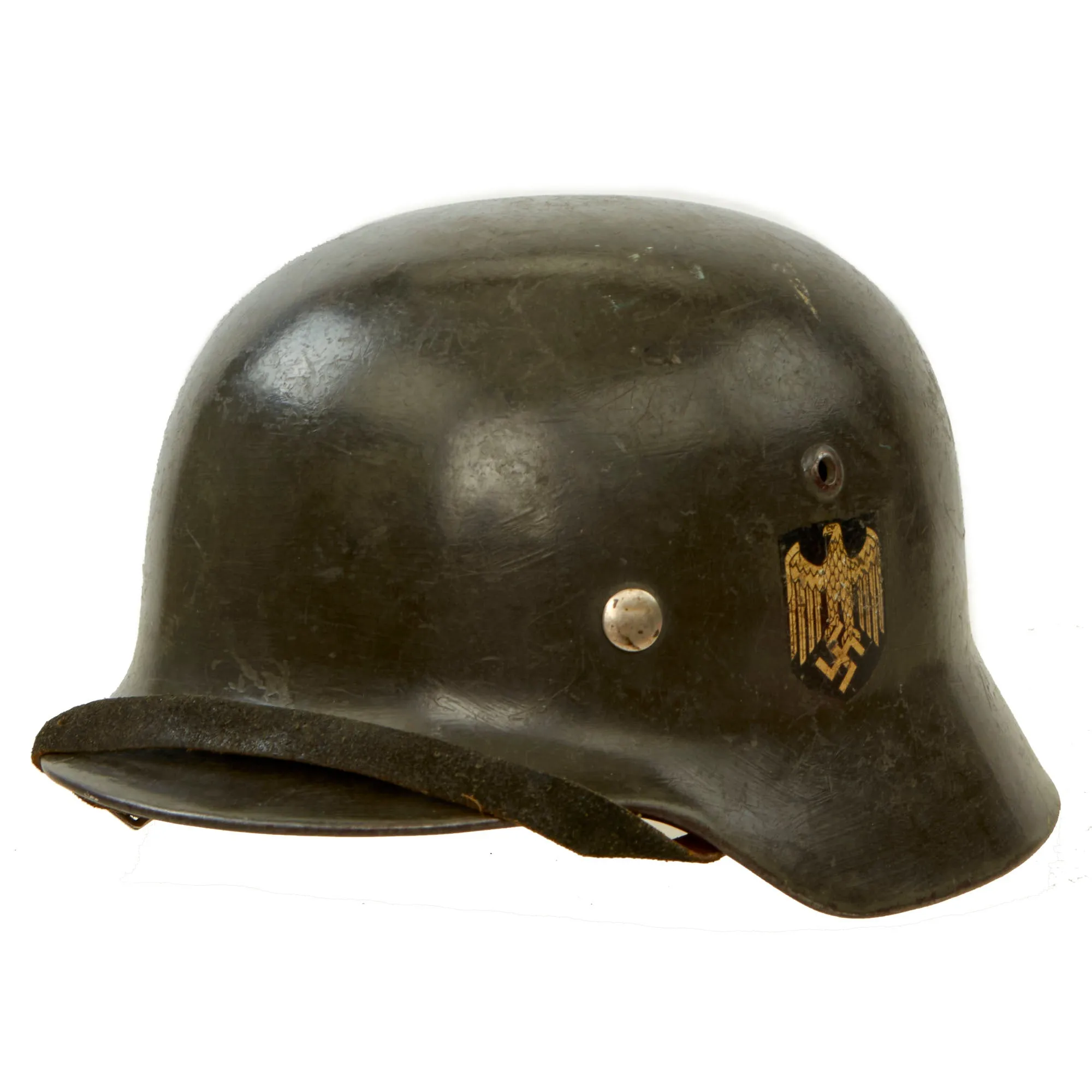 Original German WWII Army Heer M35 Former Double Decal Helmet with 56cm Liner & Chinstrap - Stamped ET64