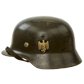 Original German WWII Army Heer M35 Former Double Decal Helmet with 56cm Liner & Chinstrap - Stamped ET64