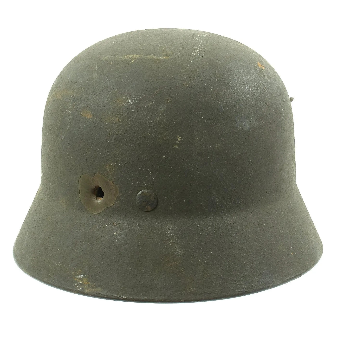 Original German WWII Army Heer M35 KIA Shot Through Steel Helmet with Textured Paint - Q62