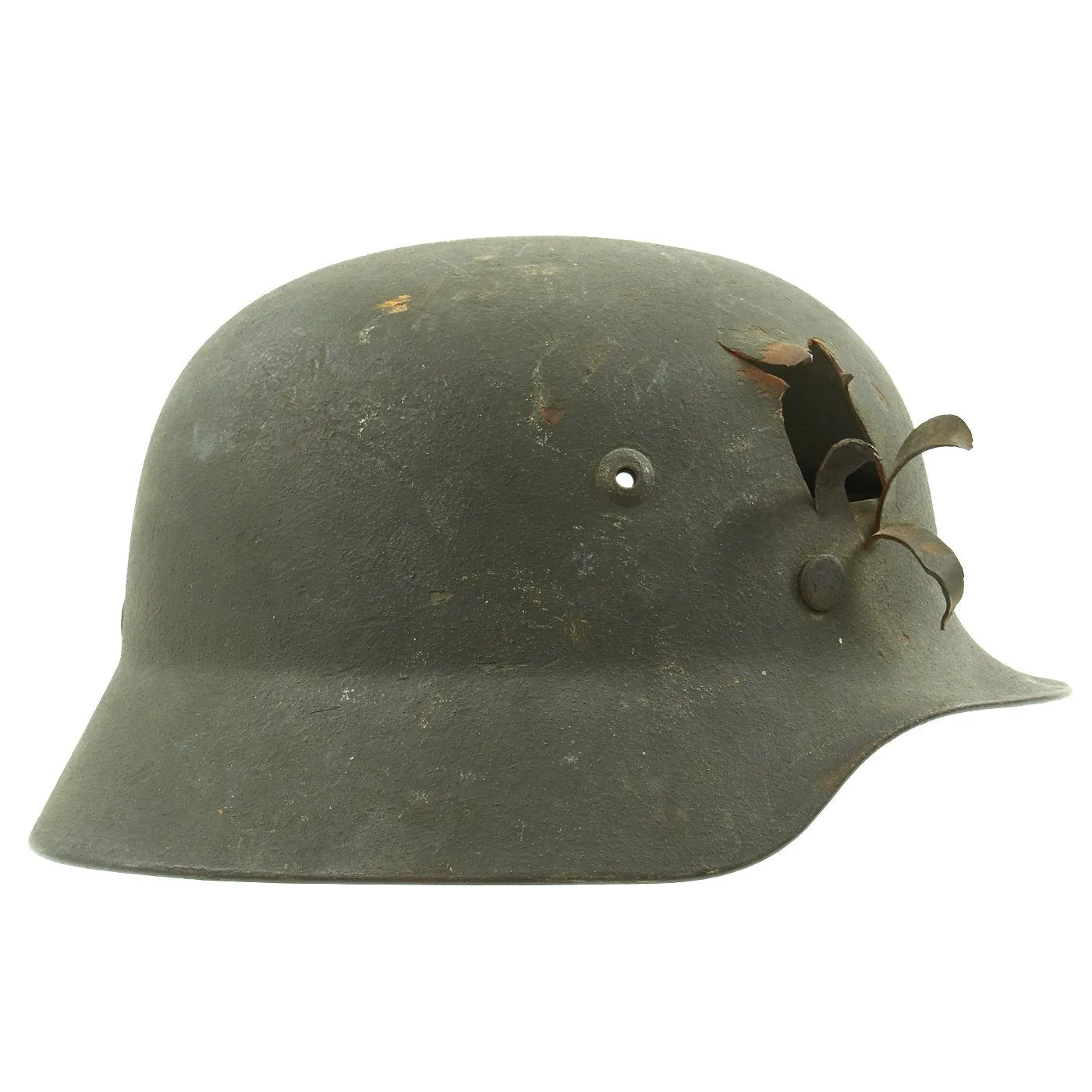 Original German WWII Army Heer M35 KIA Shot Through Steel Helmet with Textured Paint - Q62