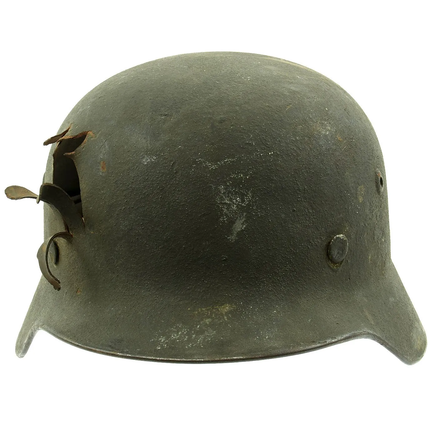 Original German WWII Army Heer M35 KIA Shot Through Steel Helmet with Textured Paint - Q62