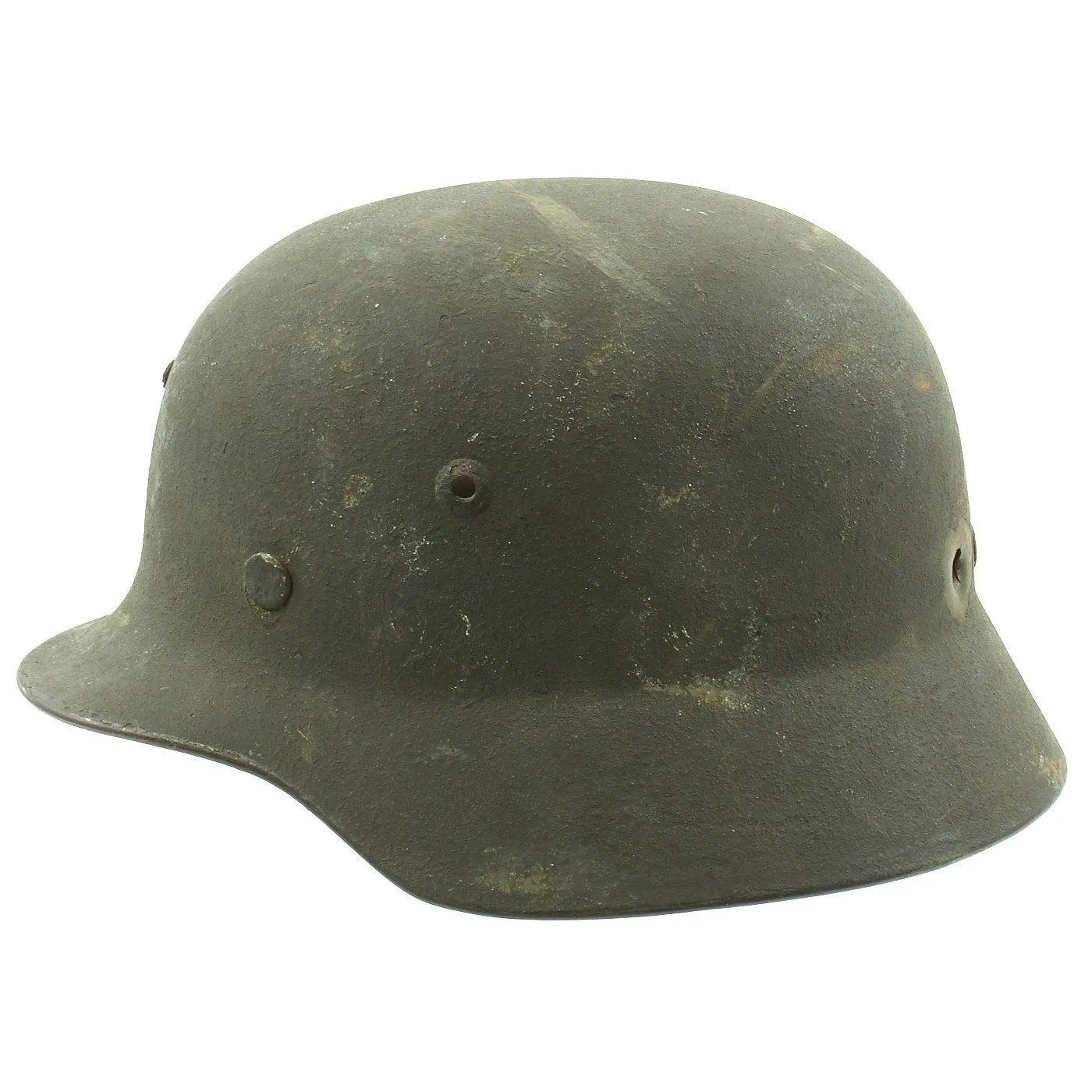 Original German WWII Army Heer M35 KIA Shot Through Steel Helmet with Textured Paint - Q62