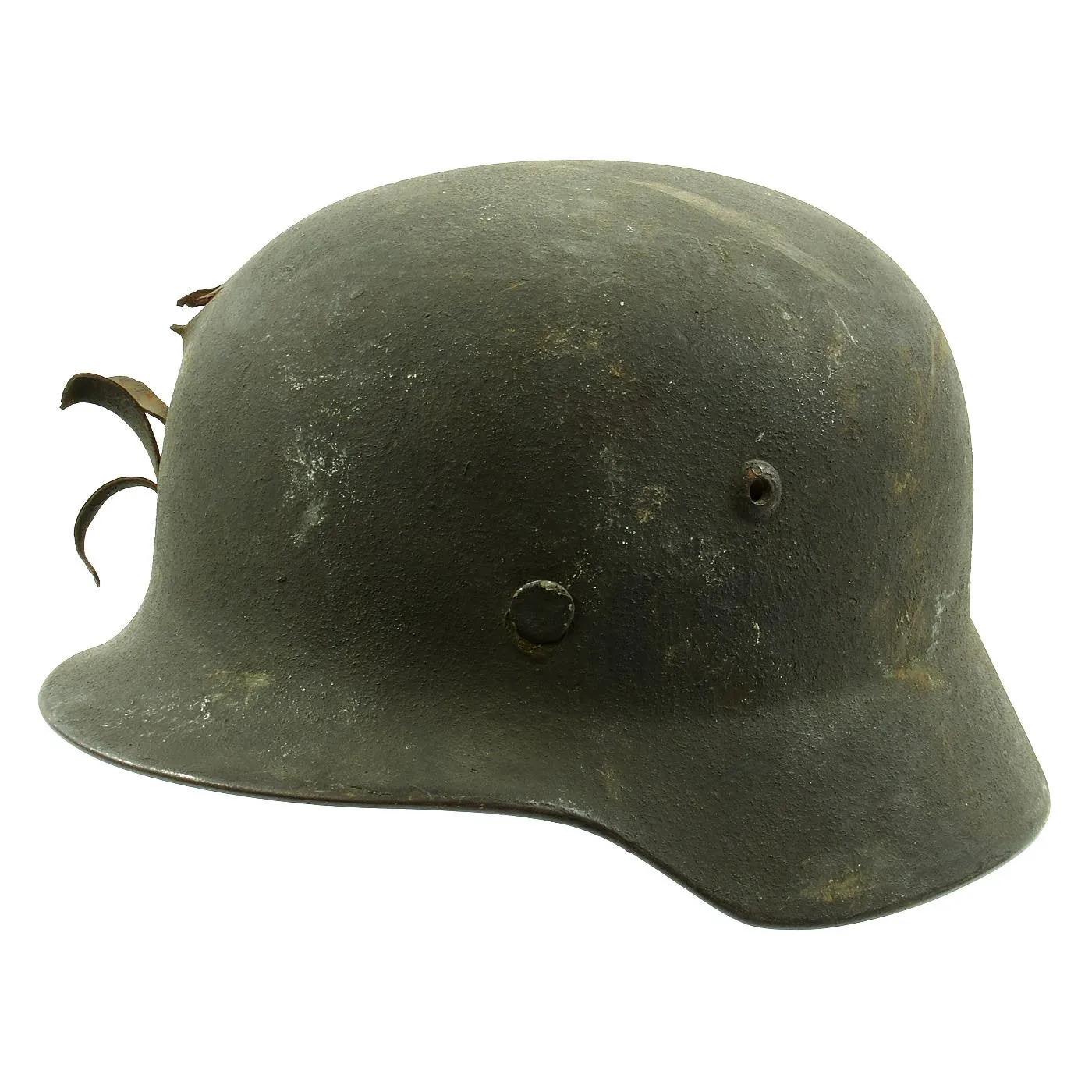 Original German WWII Army Heer M35 KIA Shot Through Steel Helmet with Textured Paint - Q62