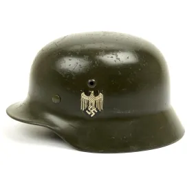 Original German WWII Army Heer M35 Named Double Decal Helmet - Q64