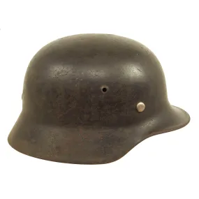 Original German WWII Army Heer M35 No Decal Steel Helmet with 1937 Dated 55cm Liner & Chinstrap - Q62