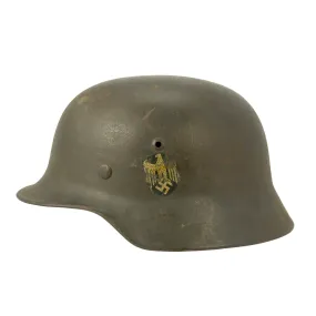 Original German WWII Army Heer M35 Service Worn Single Decal Helmet with 1942 Dated Liner - ET64