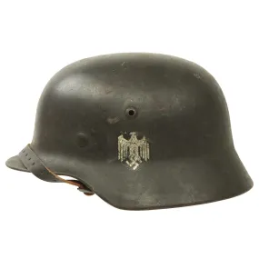 Original German WWII Army Heer M35 Single Decal Steel Helmet with 58cm Liner and Chinstrap - ET66