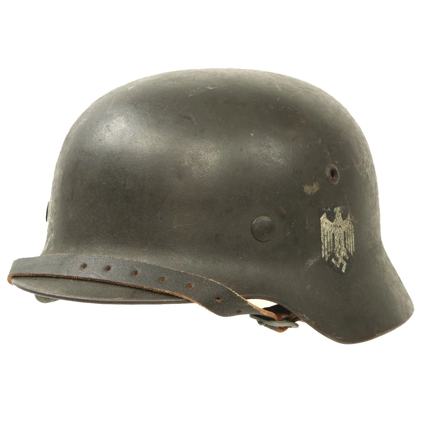 Original German WWII Army Heer M35 Single Decal Steel Helmet with 58cm Liner and Chinstrap - ET66