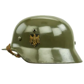 Original German WWII Army Heer M35 Single Decal Steel Helmet with Buffed Original Paint - SE62