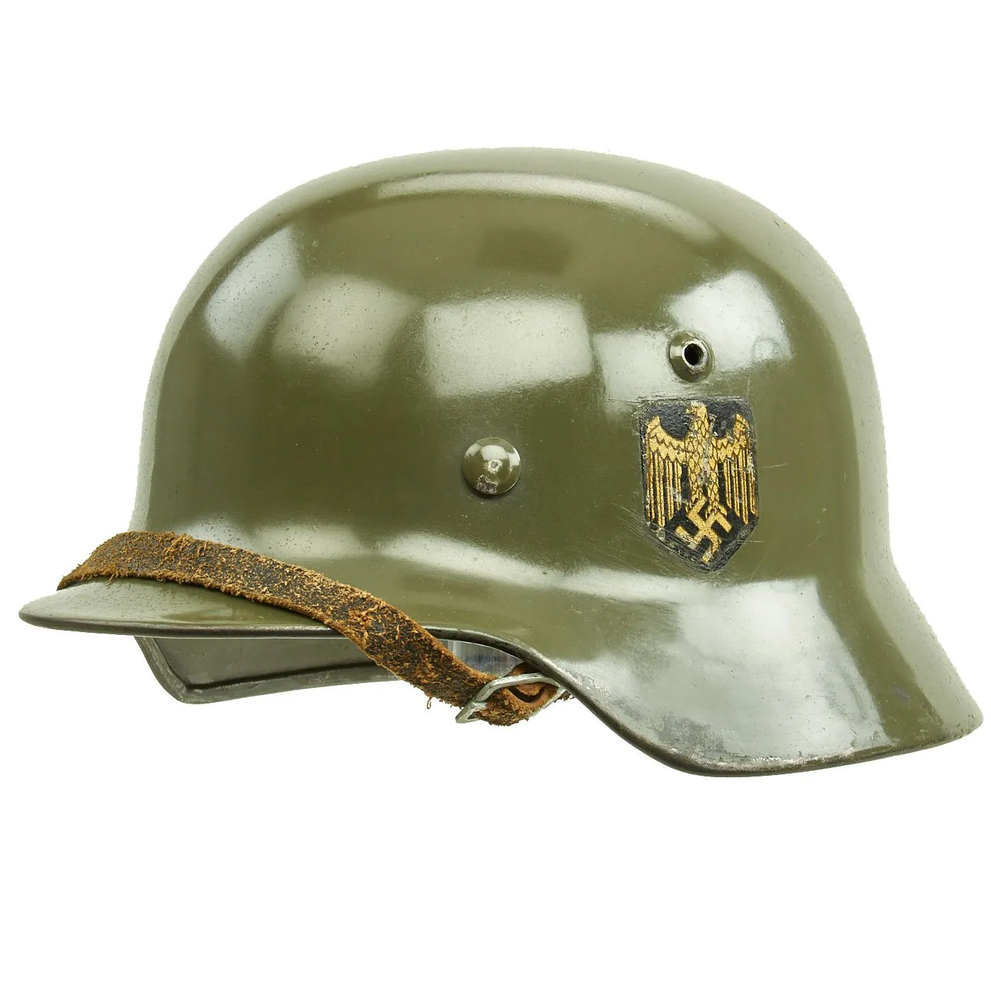 Original German WWII Army Heer M35 Single Decal Steel Helmet with Buffed Original Paint - SE62