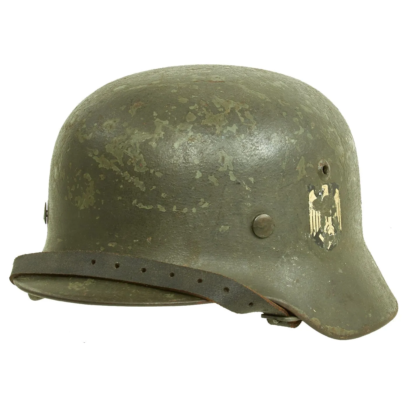 Original German WWII Army Heer M35 Single Decal Steel Helmet with Size 57 Liner and Chinstrap - Q64