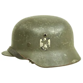 Original German WWII Army Heer M35 Single Decal Steel Helmet with Size 57 Liner and Chinstrap - Q64