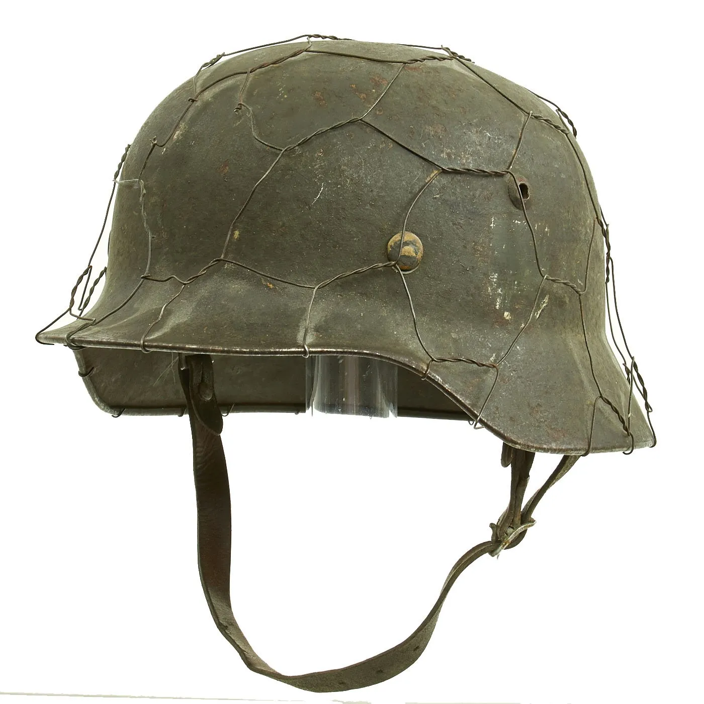 Original German WWII Army Heer M35 Steel Helmet with Post War Chicken Wire - Stamped Q64