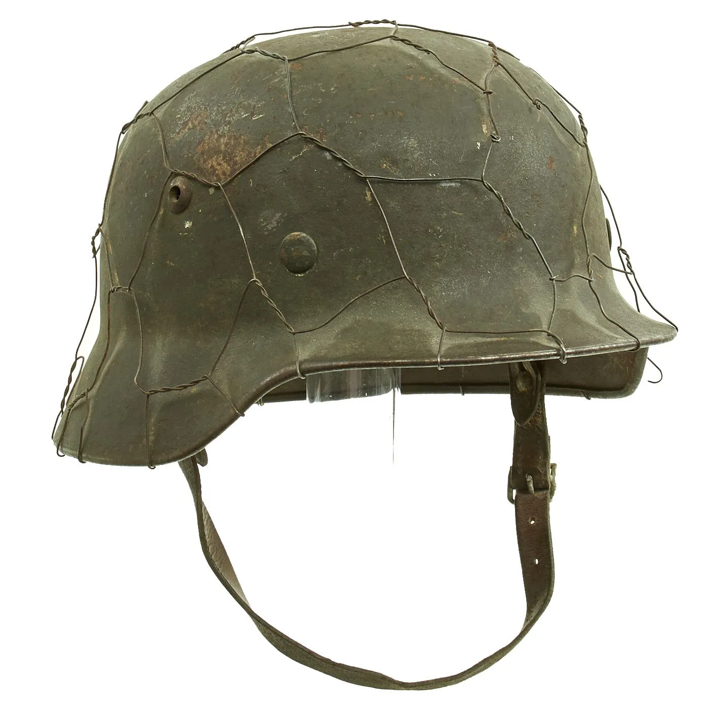 Original German WWII Army Heer M35 Steel Helmet with Post War Chicken Wire - Stamped Q64