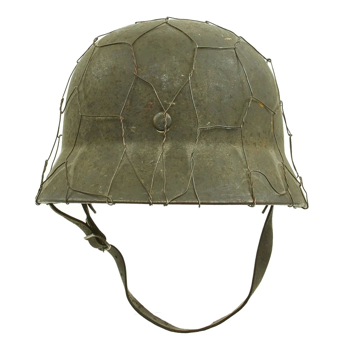 Original German WWII Army Heer M35 Steel Helmet with Post War Chicken Wire - Stamped Q64