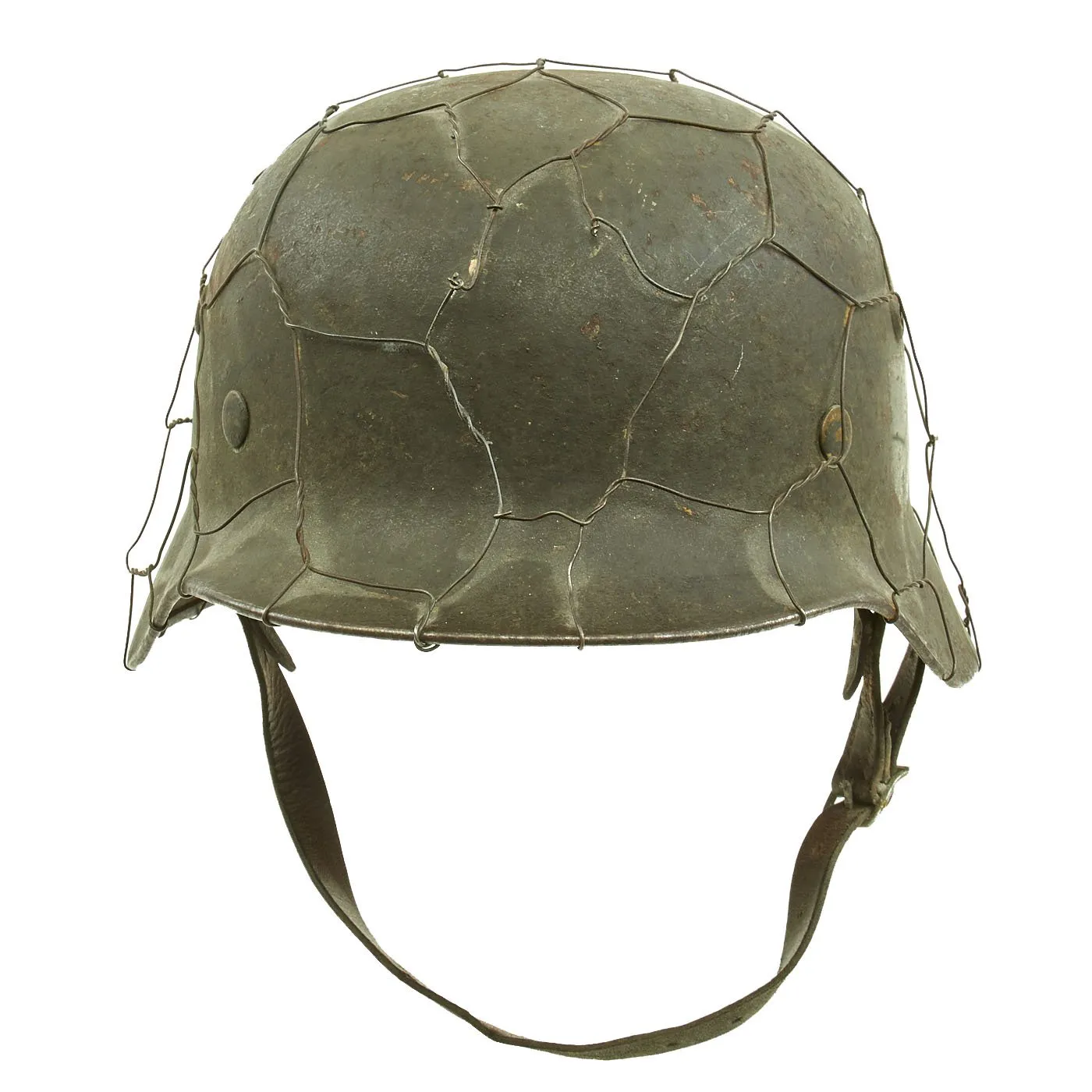 Original German WWII Army Heer M35 Steel Helmet with Post War Chicken Wire - Stamped Q64