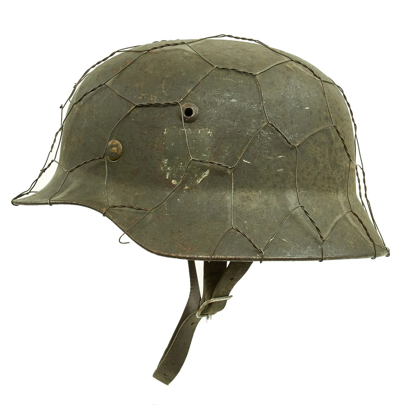 Original German WWII Army Heer M35 Steel Helmet with Post War Chicken Wire - Stamped Q64