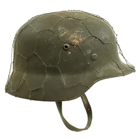 Original German WWII Army Heer M35 Steel Helmet with Post War Chicken Wire - Stamped Q64