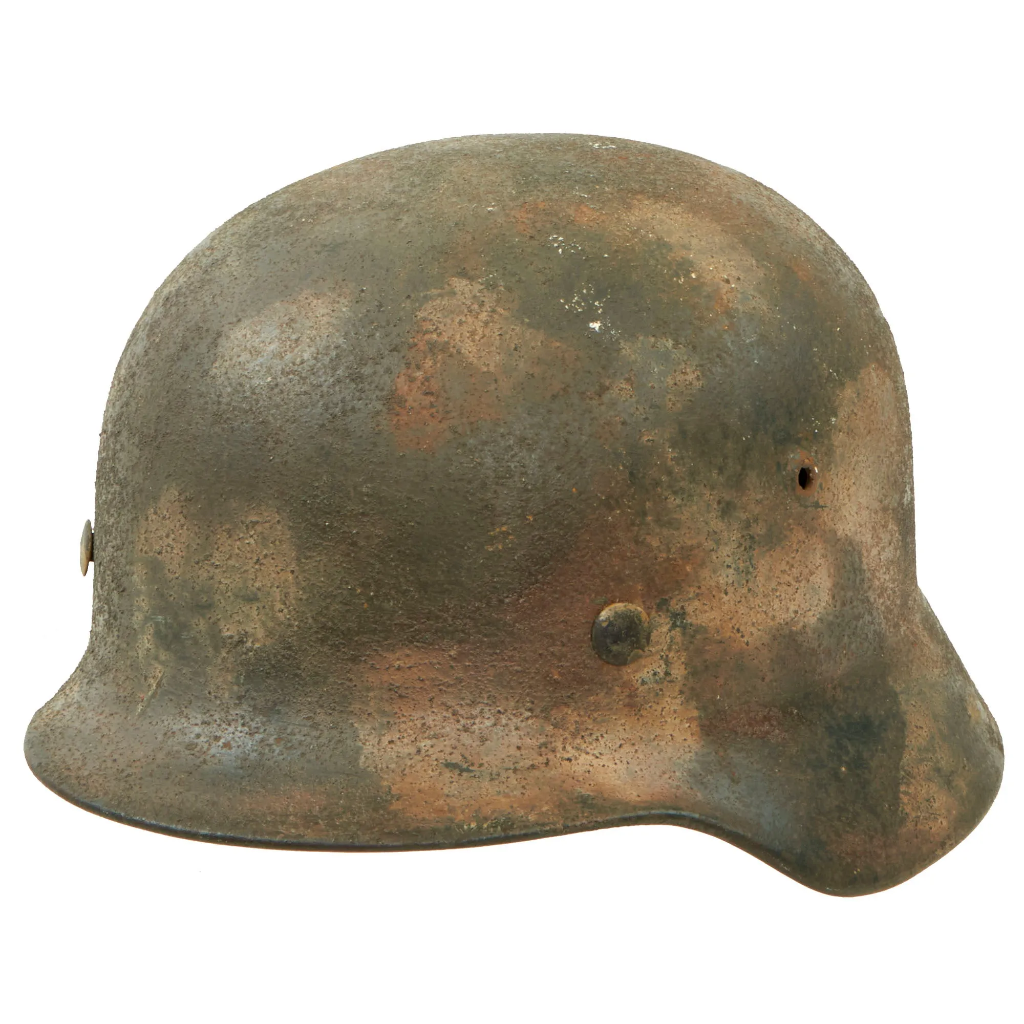 Original German WWII Army Heer M35 Textured Camouflage Helmet with Possible Replaced Liner - Stamped Q62