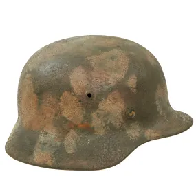 Original German WWII Army Heer M35 Textured Camouflage Helmet with Possible Replaced Liner - Stamped Q62