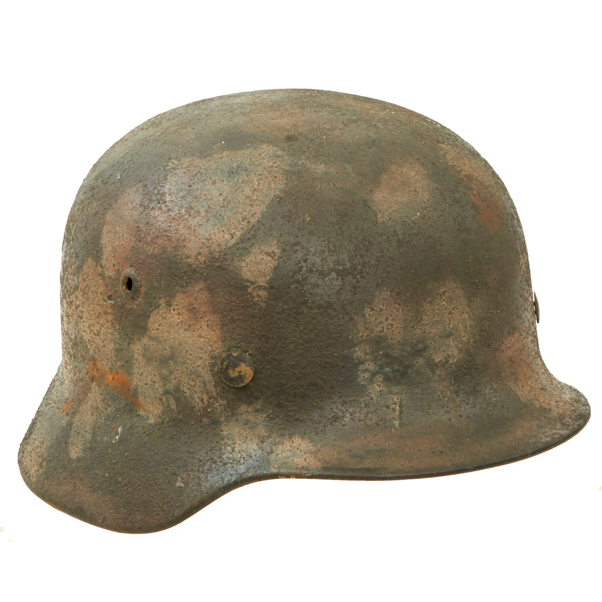 Original German WWII Army Heer M35 Textured Camouflage Helmet with Possible Replaced Liner - Stamped Q62