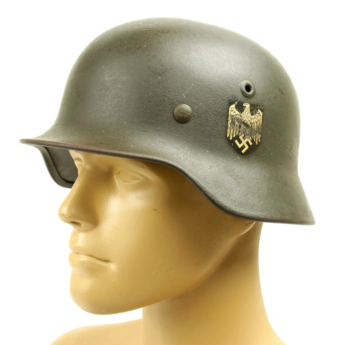 Original German WWII Army Heer M40 Named Single Decal Helmet - Q64