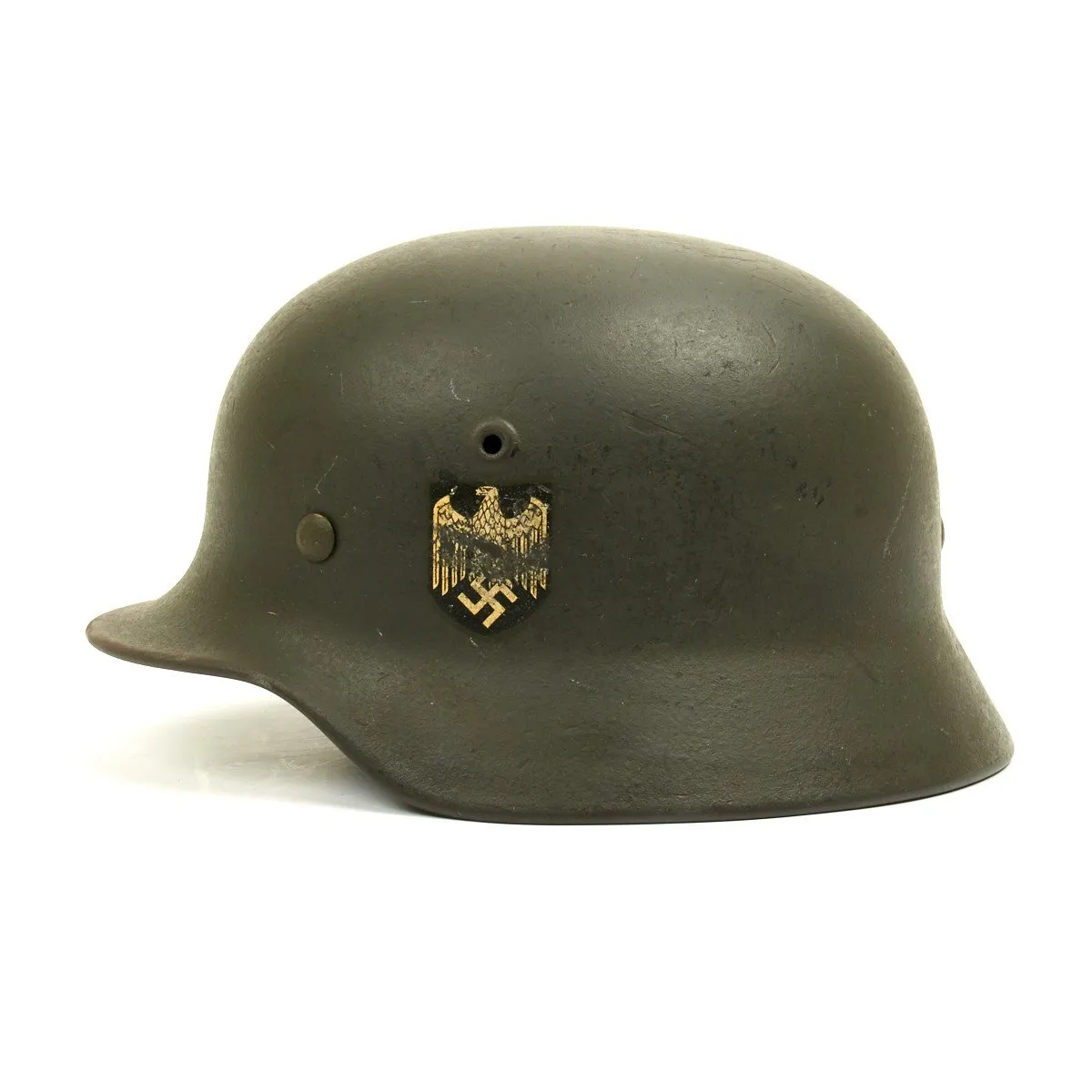 Original German WWII Army Heer M40 Named Single Decal Helmet - Q64