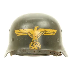 Original German WWII Army Heer M40 Named Single Decal Trench Art Helmet  - ET66