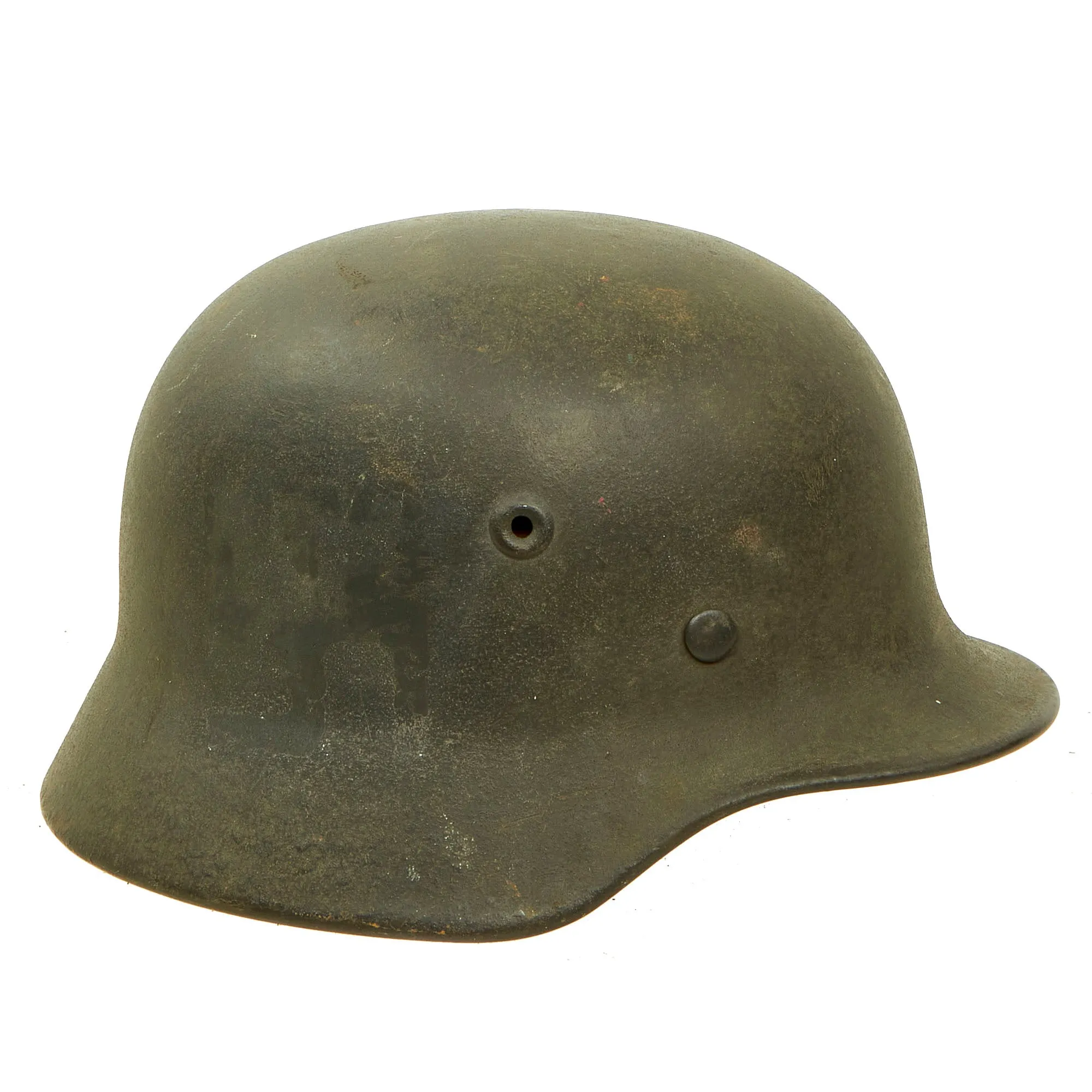 Original German WWII Army Heer M40 No Decal Steel Helmet with Textured Overpaint & 55cm Liner - Q62