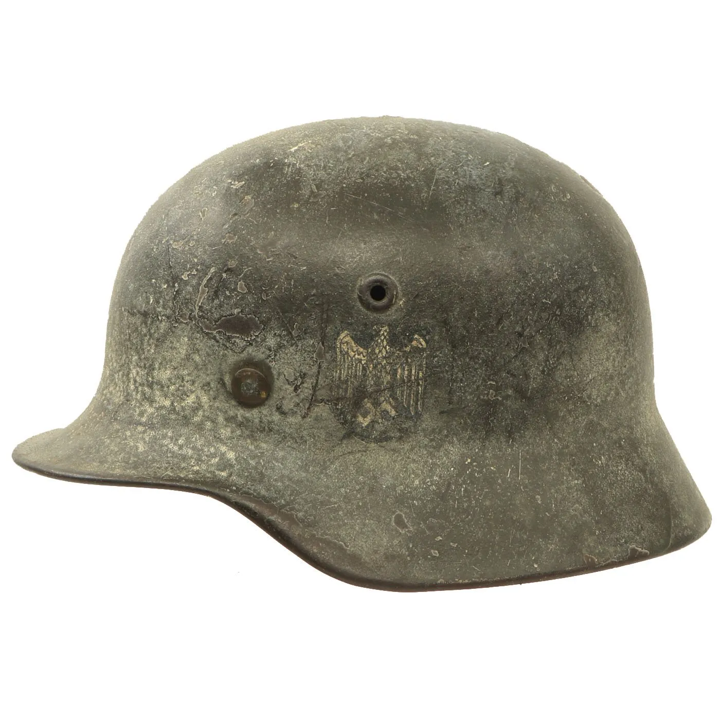 Original German WWII Army Heer M40 Service Worn Single Decal Steel Helmet with 54cm Liner - Q62