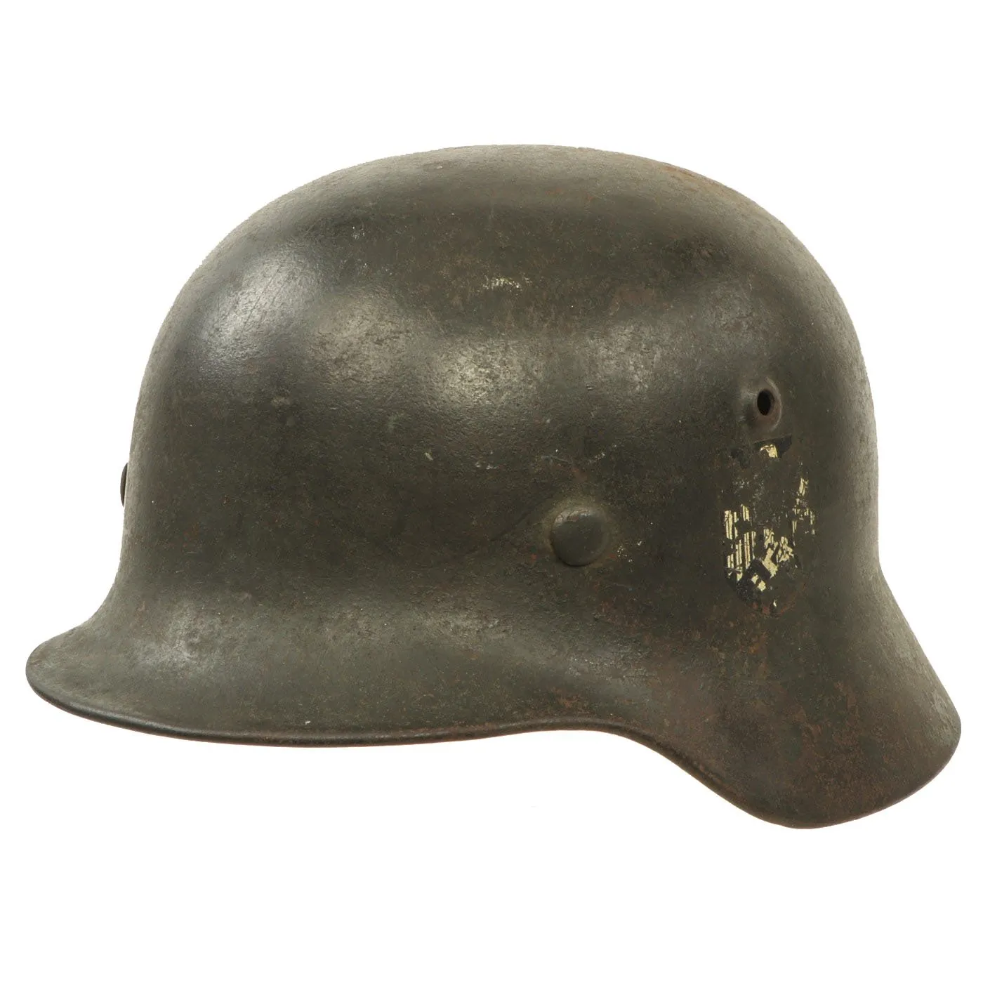 Original German WWII Army Heer M40 Service Worn Single Decal Steel Helmet with 55cm Liner - hkp62