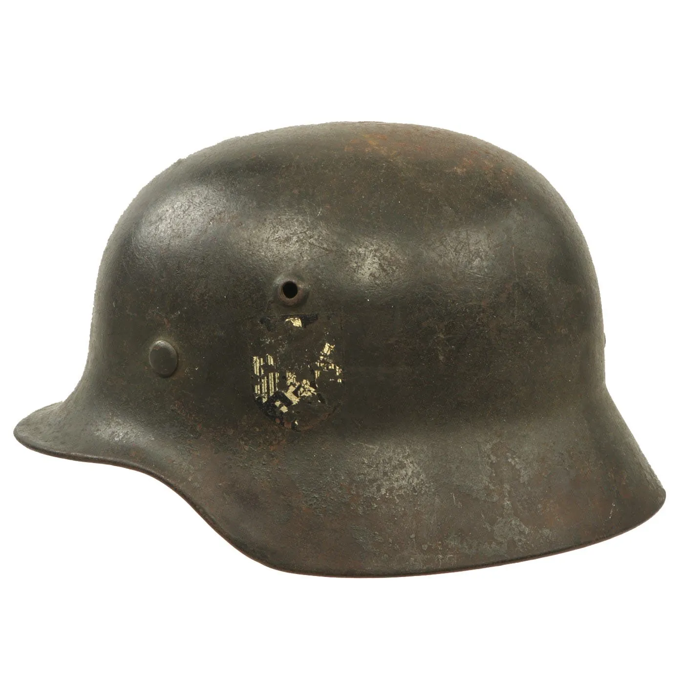 Original German WWII Army Heer M40 Service Worn Single Decal Steel Helmet with 55cm Liner - hkp62