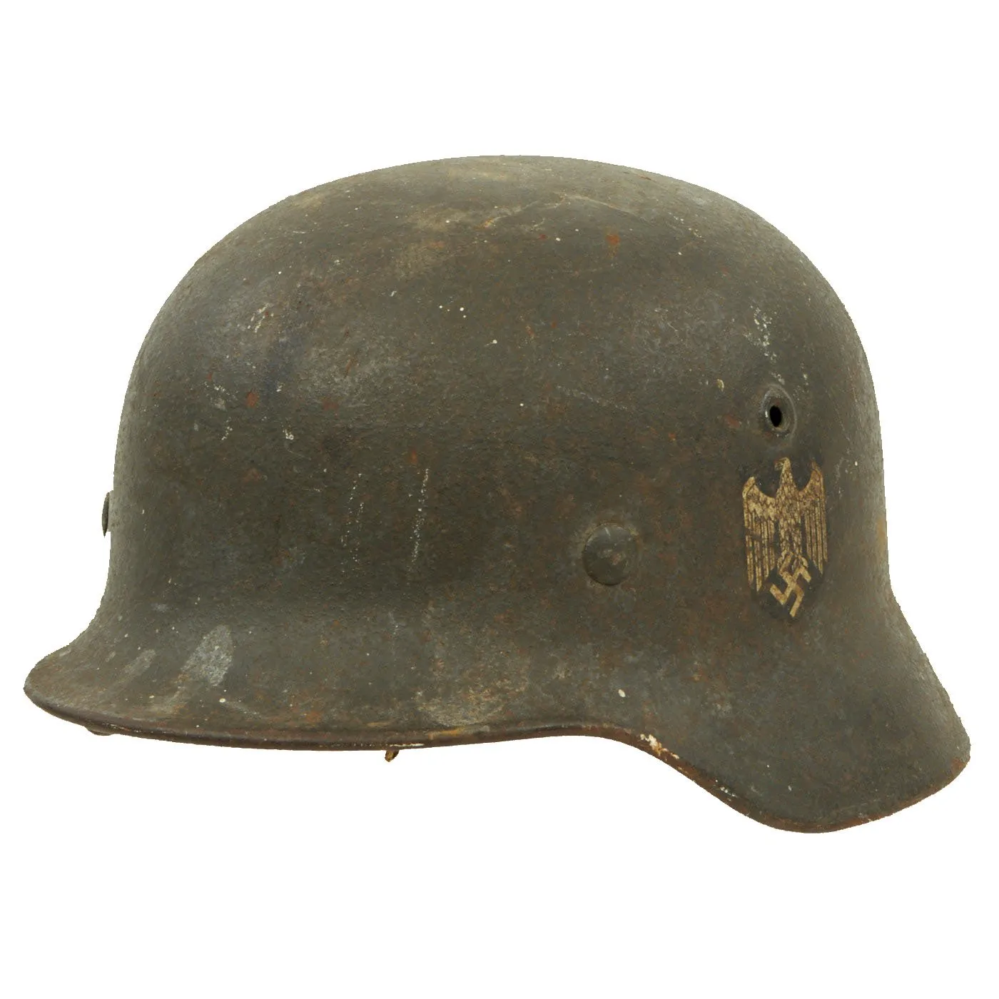 Original German WWII Army Heer M40 Service Worn Single Decal Steel Helmet with Textured Paint - Q64