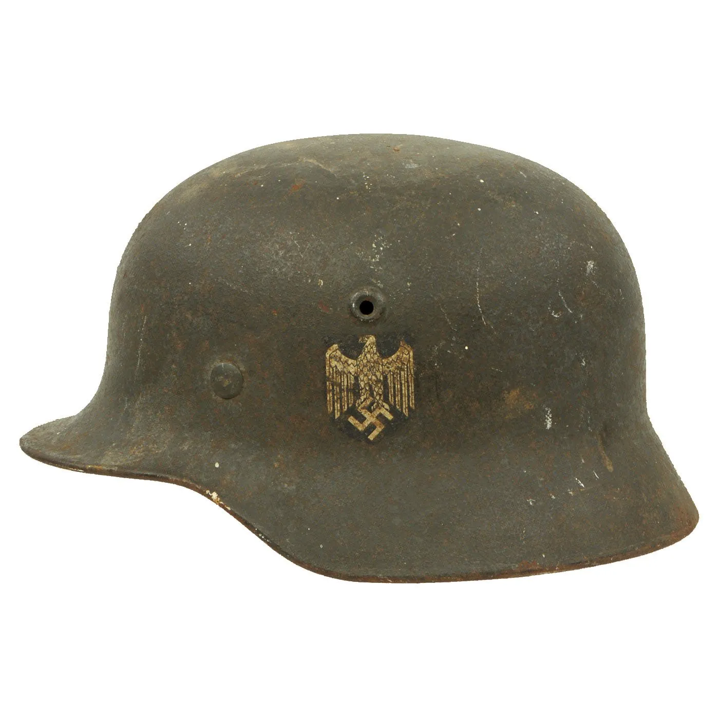 Original German WWII Army Heer M40 Service Worn Single Decal Steel Helmet with Textured Paint - Q64