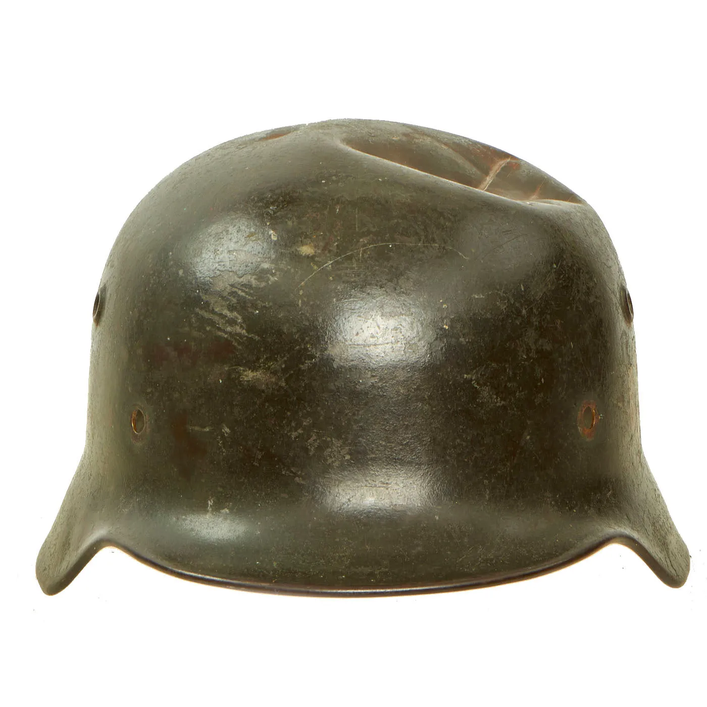 Original German WWII Army Heer M40 Single Decal Battle Damaged Steel Helmet Shell - Stamped ET64