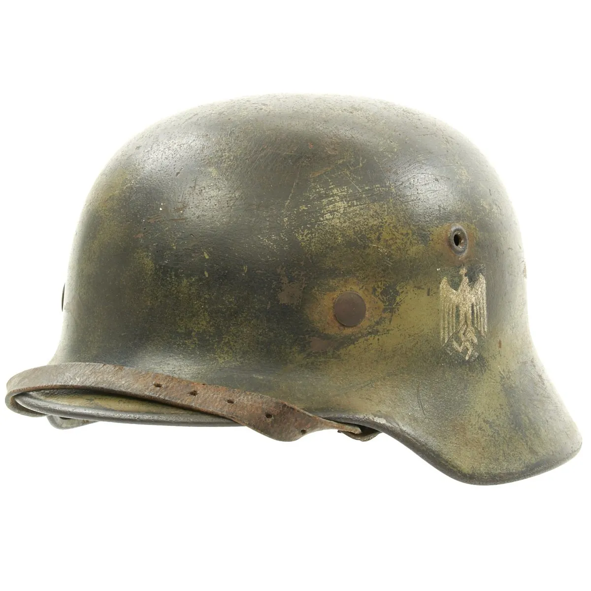 Original German WWII Army Heer M40 Single Decal Camouflage Helmet with Size 55 Liner - Marked NS64