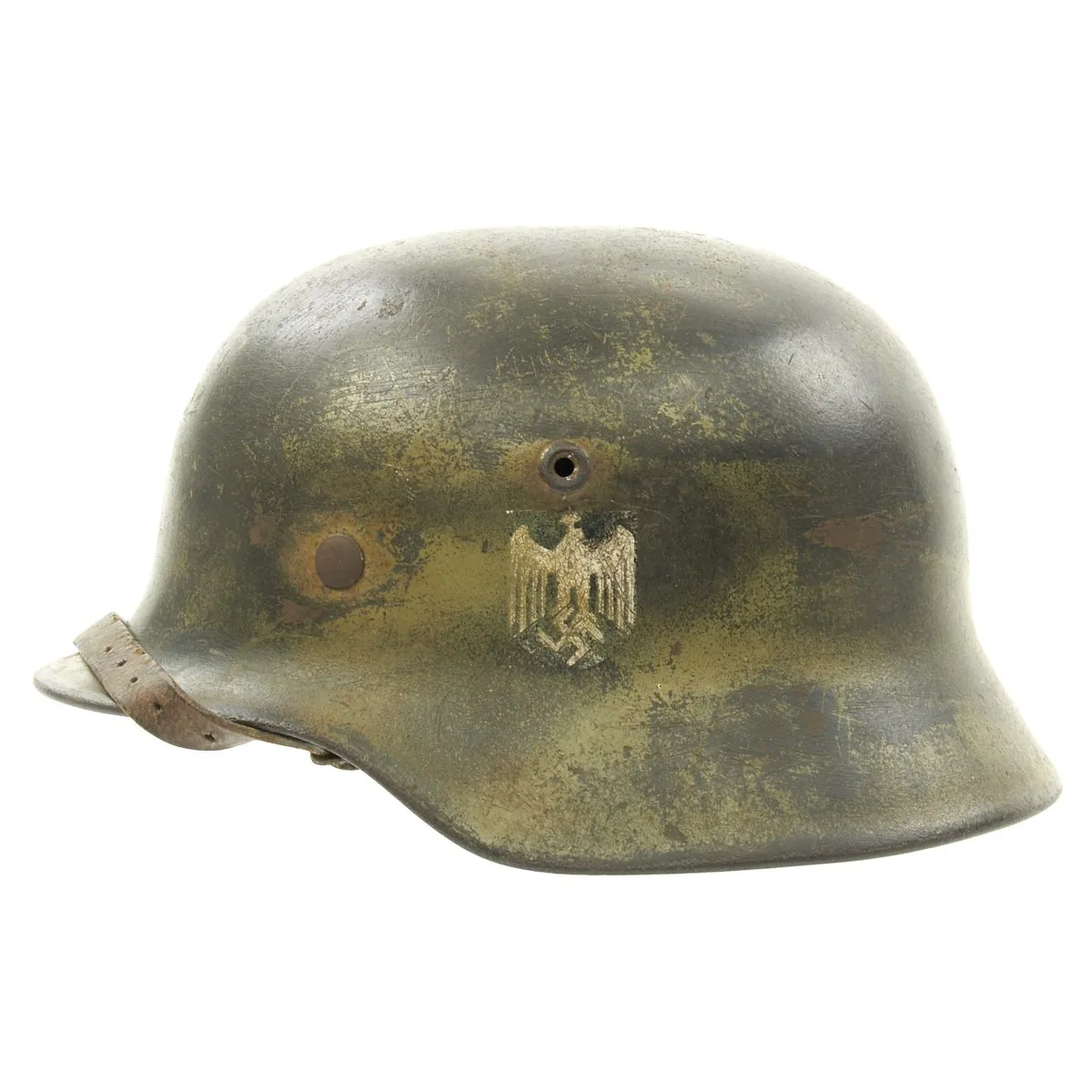 Original German WWII Army Heer M40 Single Decal Camouflage Helmet with Size 55 Liner - Marked NS64