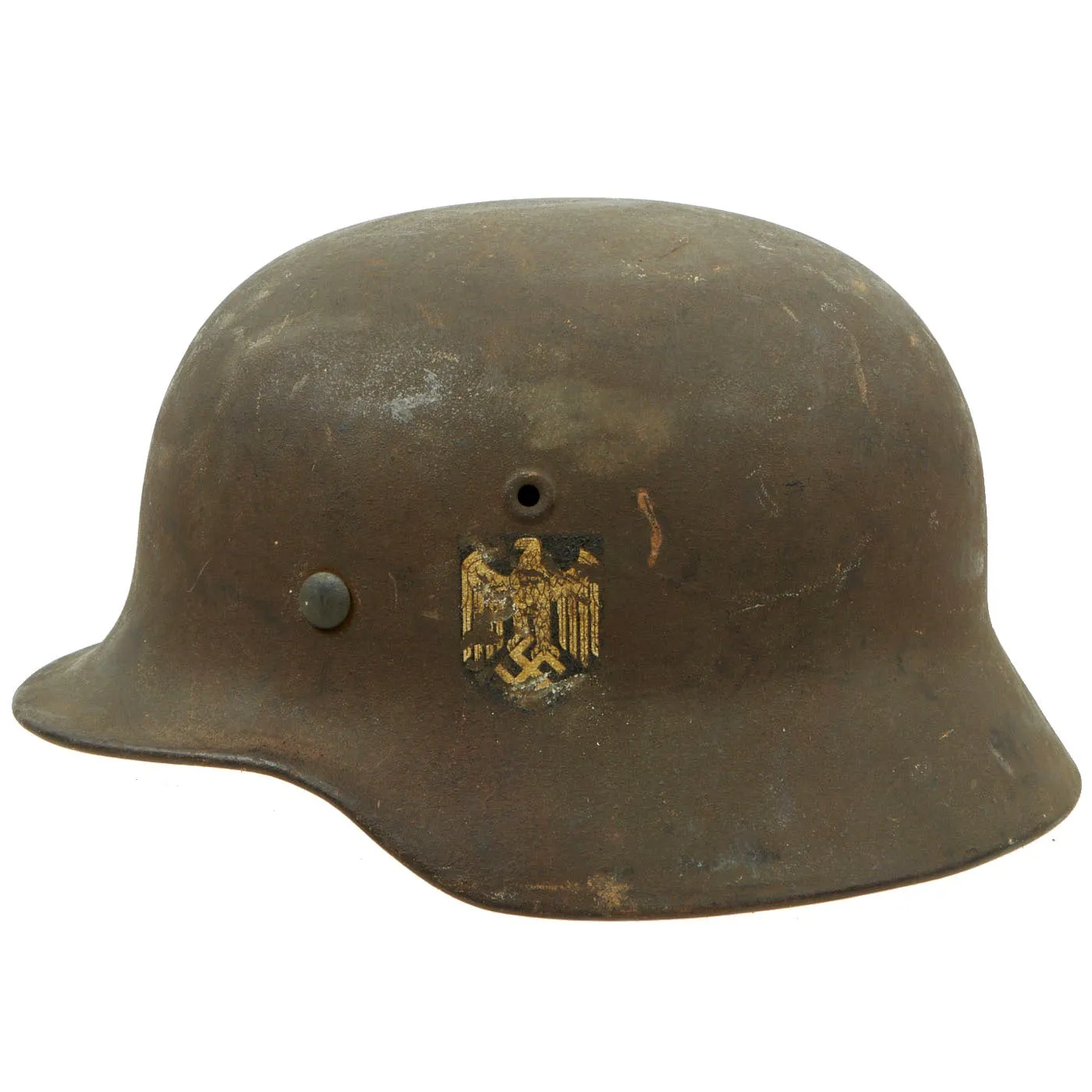 Original German WWII Army Heer M40 Single Decal Helmet with 57cm Liner & British Chinstrap - EF64