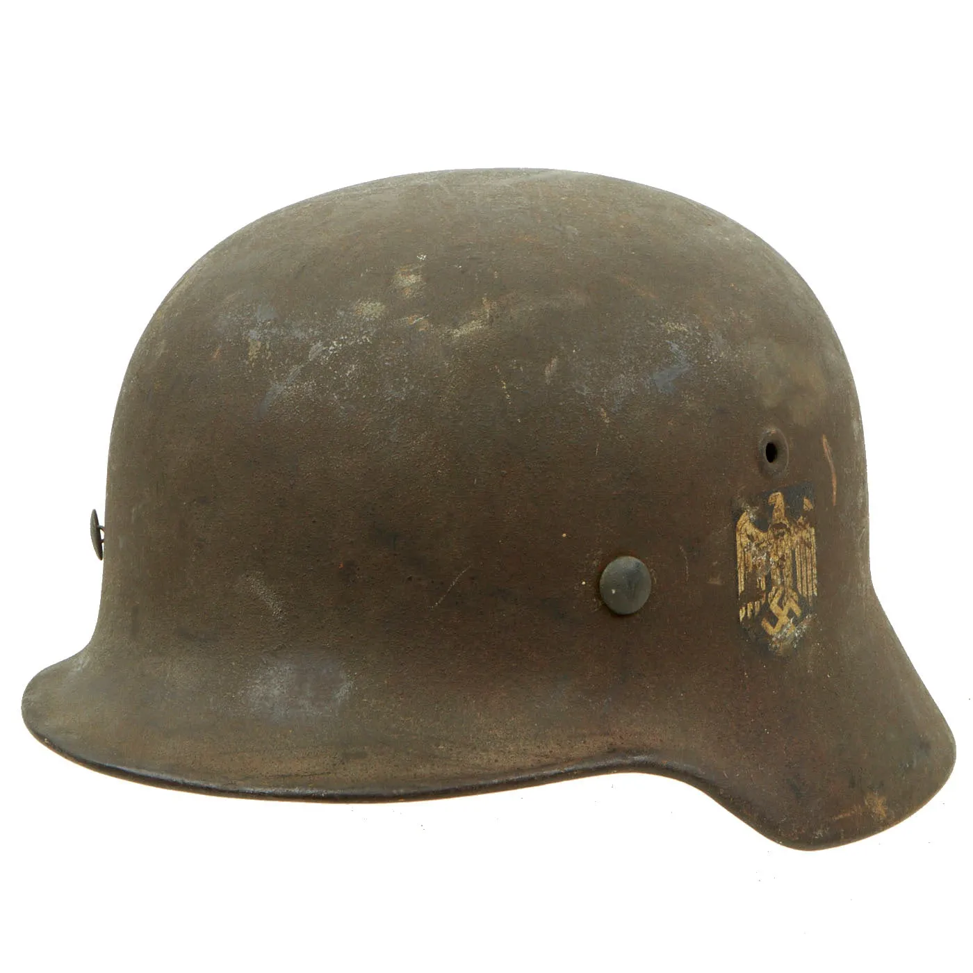 Original German WWII Army Heer M40 Single Decal Helmet with 57cm Liner & British Chinstrap - EF64