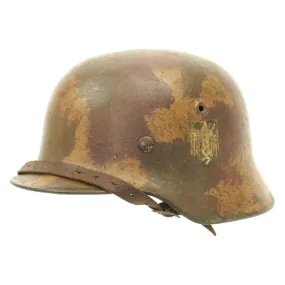 Original German WWII Army Heer M40 Single Decal Helmet with Fall Camouflage - ET64