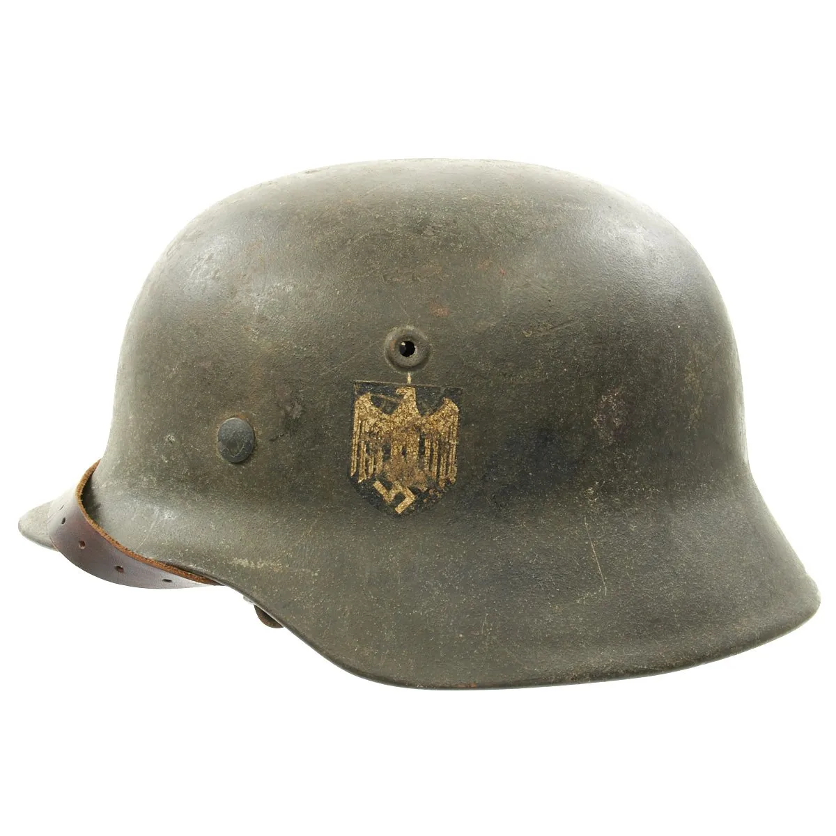 Original German WWII Army Heer M40 Single Decal Helmet with Liner and Chinstrap - Marked NS64