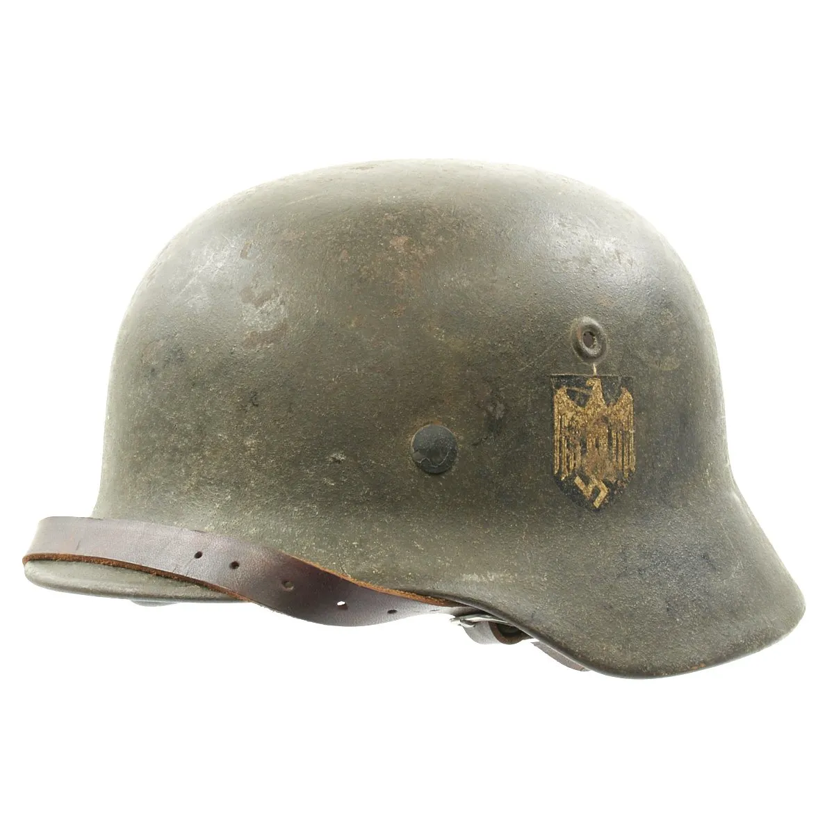 Original German WWII Army Heer M40 Single Decal Helmet with Liner and Chinstrap - Marked NS64