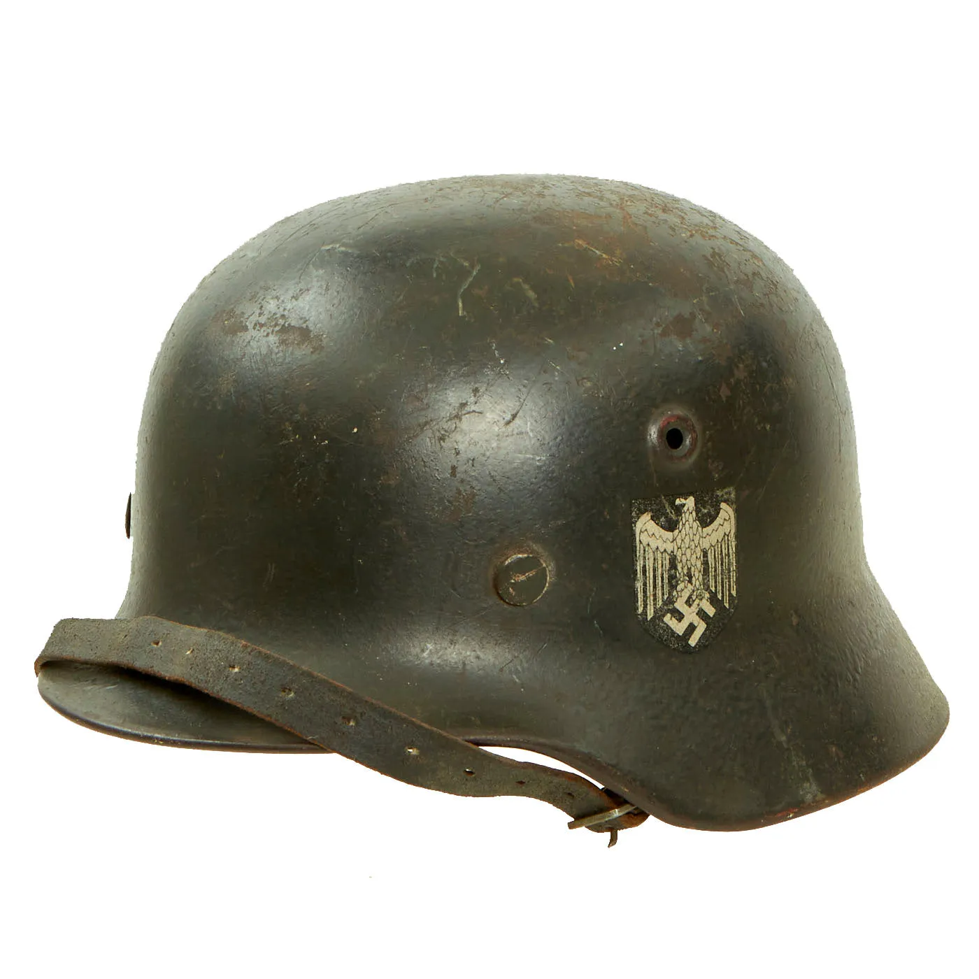 Original German WWII Army Heer M40 Single Decal Steel Helmet with 54cm Liner & Torn Chinstrap - Q62