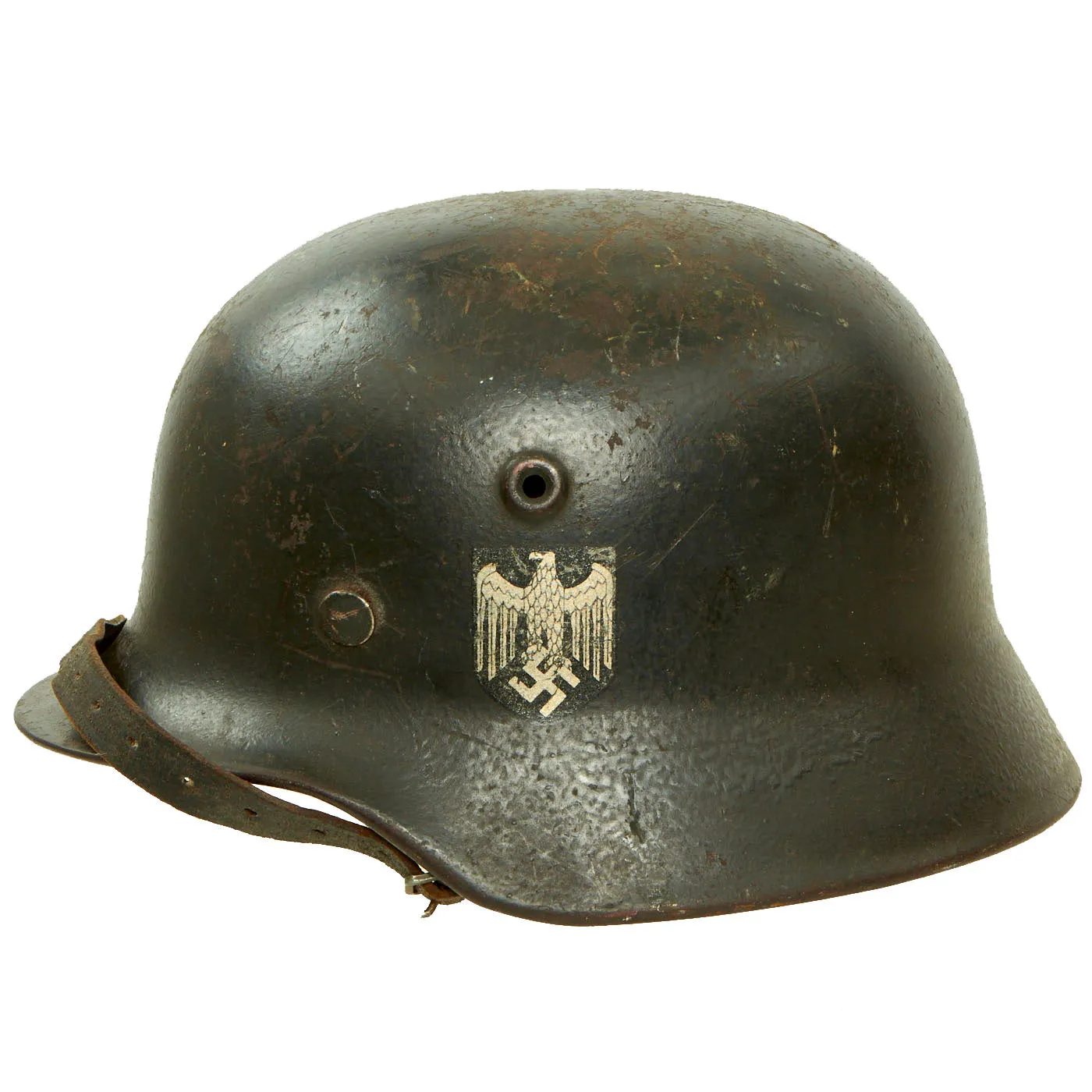 Original German WWII Army Heer M40 Single Decal Steel Helmet with 54cm Liner & Torn Chinstrap - Q62