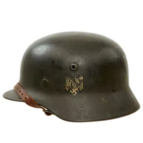 Original German WWII Army Heer M40 Single Decal Steel Helmet with 58cm Liner and Chinstrap - Stamped Q66