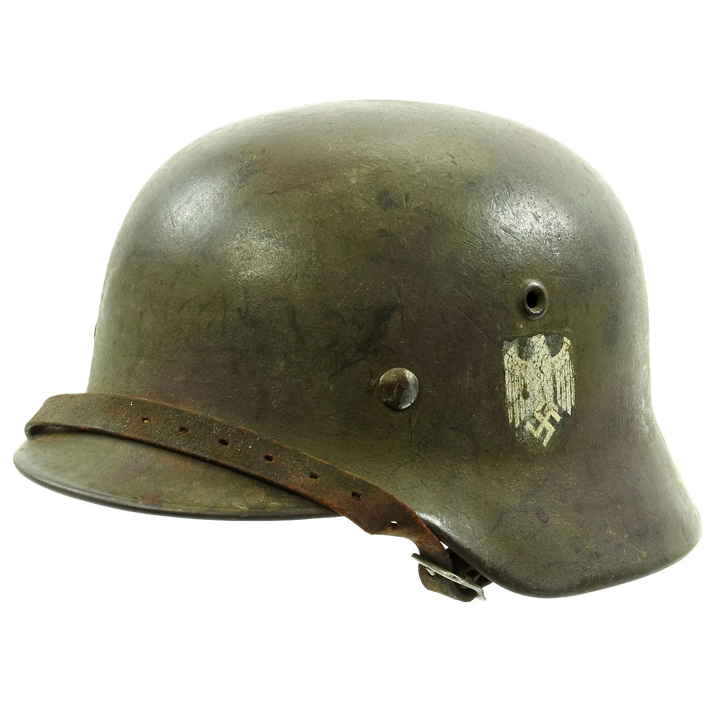 Original German WWII Army Heer M40 Single Decal Steel Helmet with Camouflage Paint and Size 56 Liner - ET64