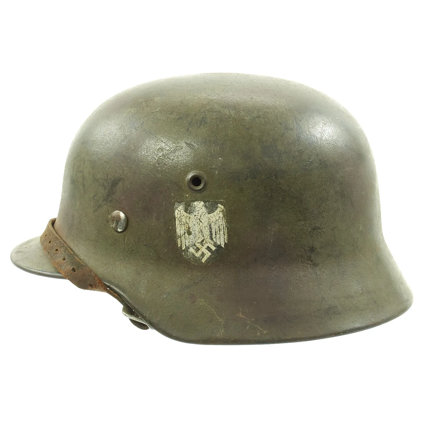 Original German WWII Army Heer M40 Single Decal Steel Helmet with Camouflage Paint and Size 56 Liner - ET64