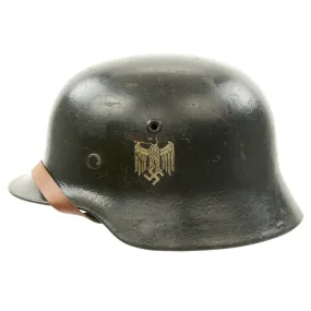 Original German WWII Army Heer M40 Single Decal Steel Helmet with Liner and Chinstrap - ET64