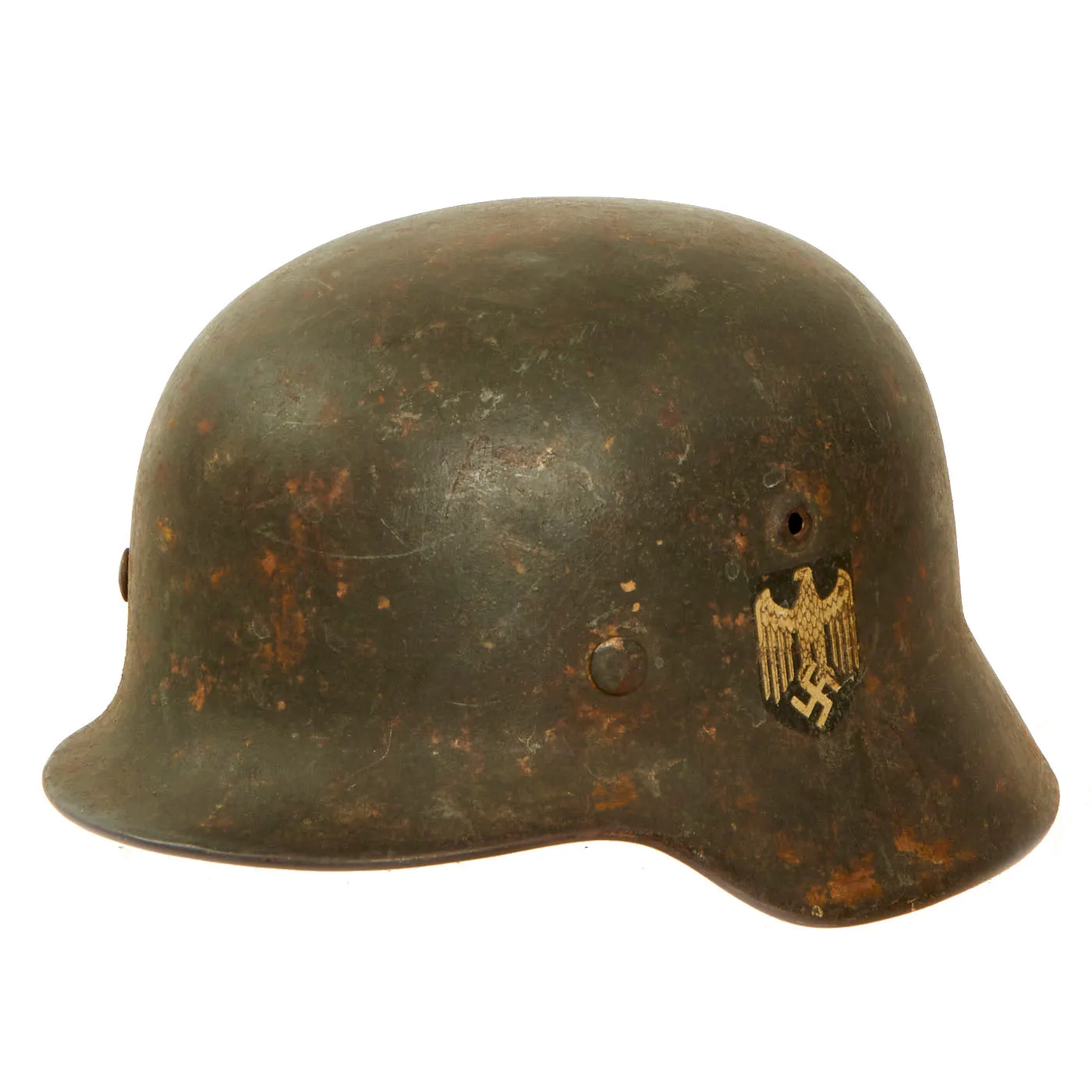 Original German WWII Army Heer M40 Single Decal Steel Helmet with Service Wear & Dirt - stamped SE64